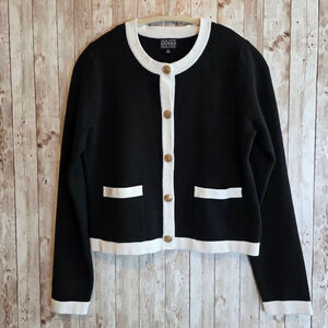 Women's MAJOR Black & White Trim Cardigan Sweater M